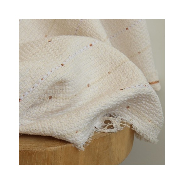 jacquard écru rayures et pois cuivrés