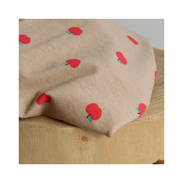 tissu jersey imprimé pommes - beige