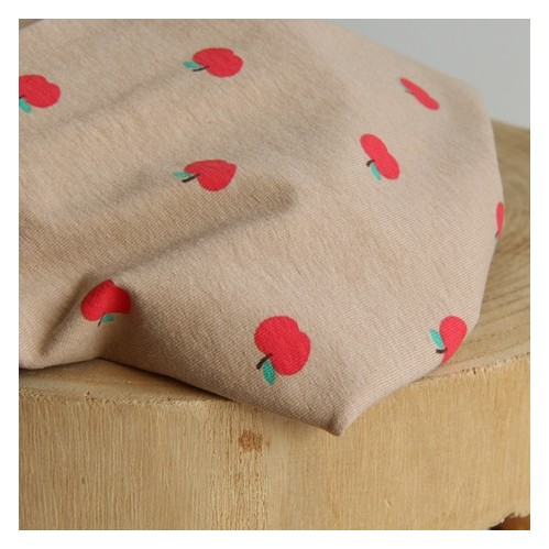 tissu jersey imprimé pommes - beige tissu jersey imprimé pommes - beige