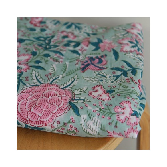 tissu indien block print - un chat sur un fil