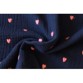 coton double gaze - marine et rose