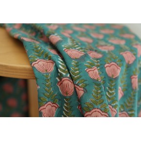 tissu imprimé fleurs - block print