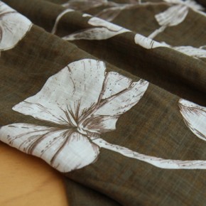tissu coton et viscose - fleurs kaki et écru