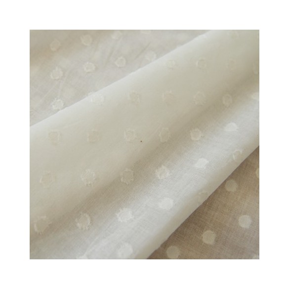 Voile de Plumetis gros pois blanc cassé