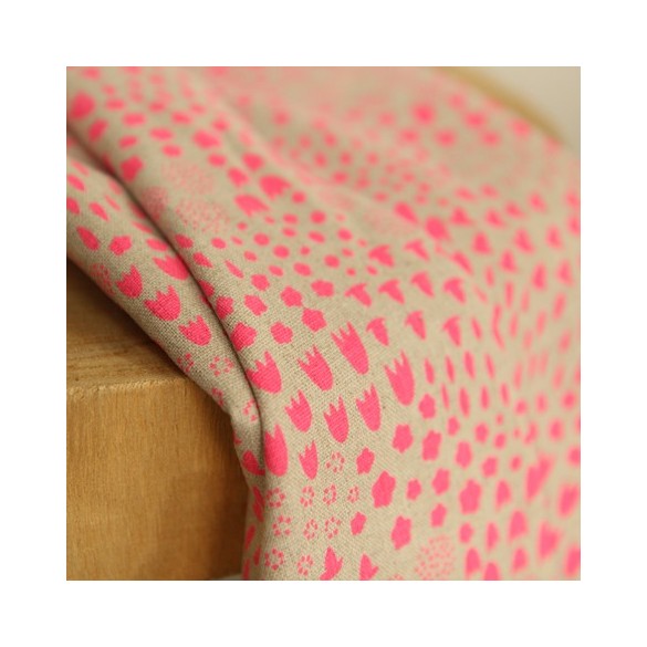 COToN ET LIN FLEURS - rose fluo