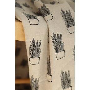 tissu imprimé coton et lin - un chat sur un fil
