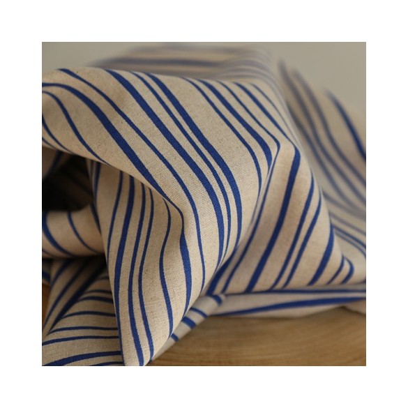 tissu coton et lin - lianes bleues