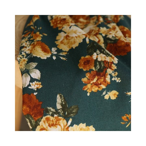 tissu viscose et lin - fleurs