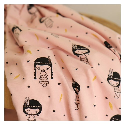 jersey imprimé rose petites indiennes - un chat sur un fil jersey imprimé rose petites indiennes - un chat sur un fil