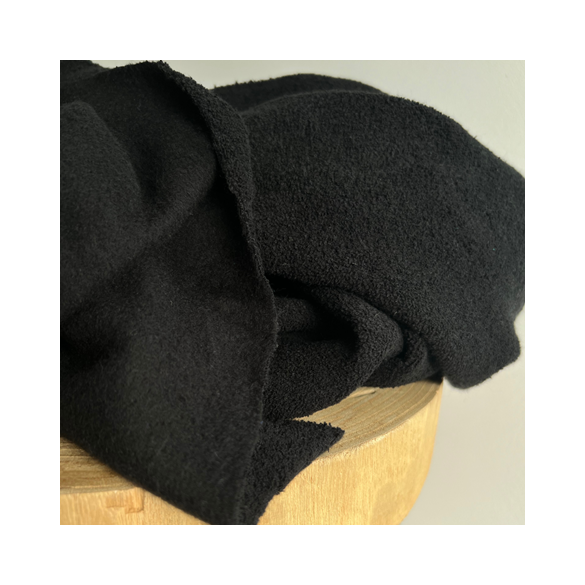 Tissu sweat coton éponge doublé polaire - noir
