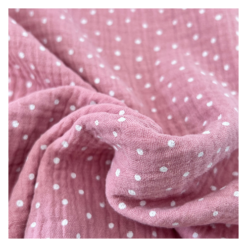 tissu en double gaze rose clair et pois blancs - un chat sur un fil tissu en double gaze rose clair et pois blancs - un chat sur un fil