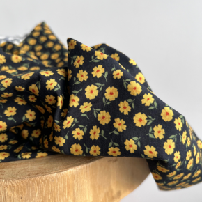 popeline coton fleurs jaune fond marine