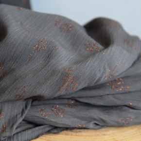 tissu crépon de viscose gris fleurs