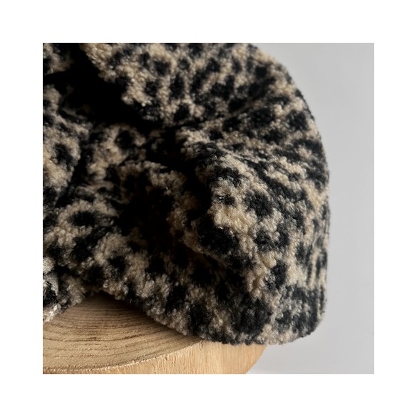 tissu sherpa maille bouclette - léopard