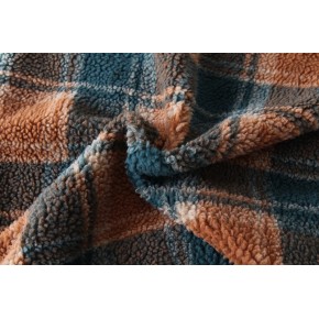 tissu sherpa carreaux - vert et orange