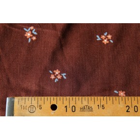 tissu en velours milleraies imprimé petites fleurs - marron
