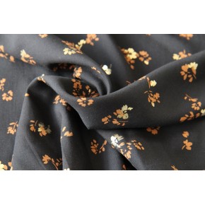 tissu viscose fleurs noir ocre et doré - un chat sur un fil
