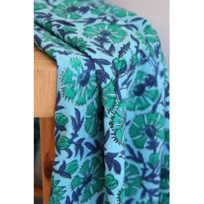 tissu indien fleuri - vert et bleu