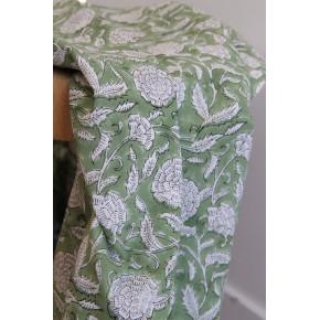 tissu indien fleuri - vert et blanc