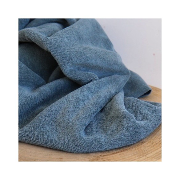 tissu éponge jersey bleu - un chat sur un fil