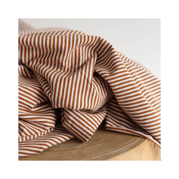 tissu jersey rayures - caramel et blanc cassé