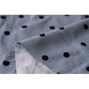 tissu lin bleu à pois noirs - un chat sur un fil