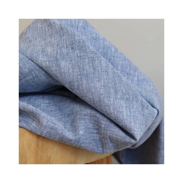 coton et lin chambray - bleu