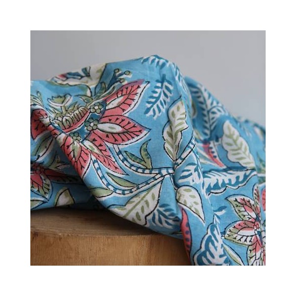 tissu indien block print - un chat sur un fil