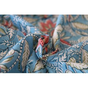 tissu coton indien - bleu et rose