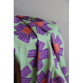 voile de coton fleurs - vert et violet