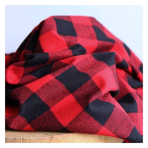 flanelle en coton carreaux - NOIR ET rouge