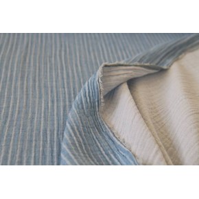 coton en double gaze - bleu rayures blanches