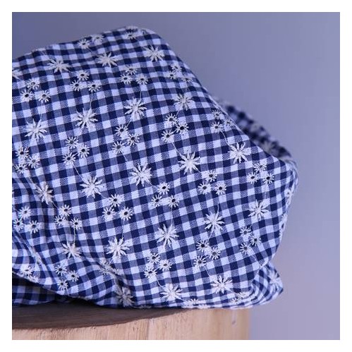 tissu seersucker brodé à carreaux - marine et blanc