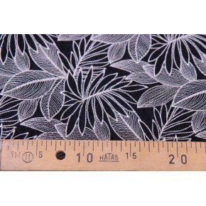 tissu broderie anglaise noire  - un chat sur un fil