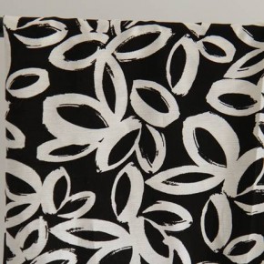 tissu viscose fleurs noir et blanc - un chat sur un fil