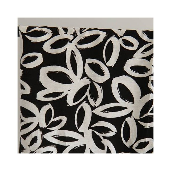 tissu viscose fleurs noir et blanc - un chat sur un fil