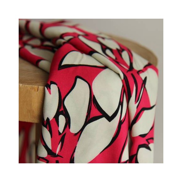 Tissu en bambou - feuillage rose fuchsia