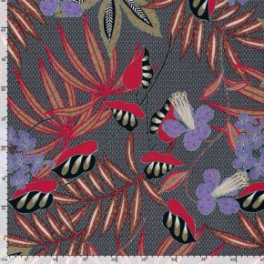 tissu coton imprimé floral - un chat sur un fil