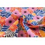 tissu fleuri - un chat sur un fil