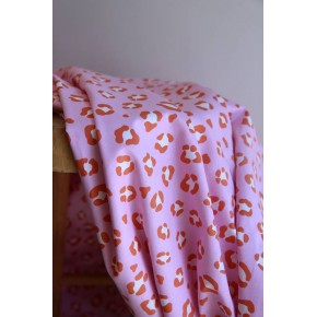 tissu coton imprimé léopard rose et orange - un chat sur un fil
