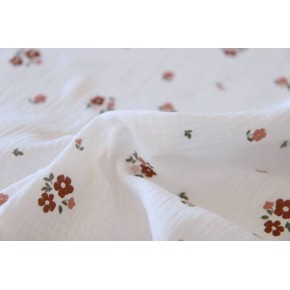 tissu double gaze imprimée - fleurs terracotta