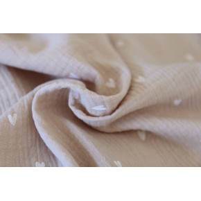 tissu double gaze - cœurs beige