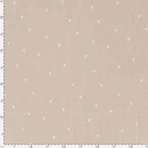 tissu beige imprimé cœurs blancs - double gaze de coton
