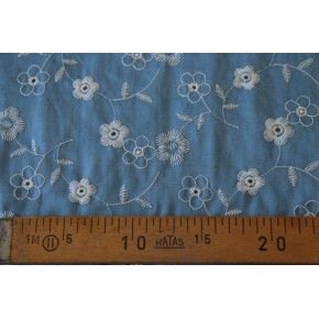 coton brodé en denim - fleurs