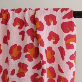 tissu double gaze - léopard rose