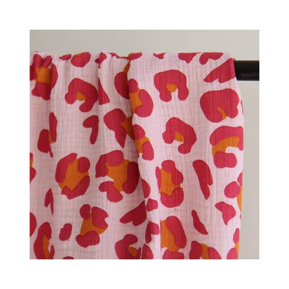 tissu double gaze - léopard rose