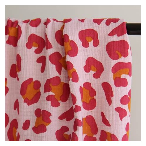 tissu double gaze - léopard rose tissu double gaze - léopard rose