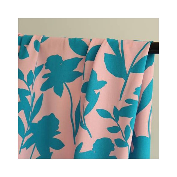 Tissu popeline de viscose motif fleurs