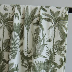 Tissu popeline de viscose motif fleurs kaki