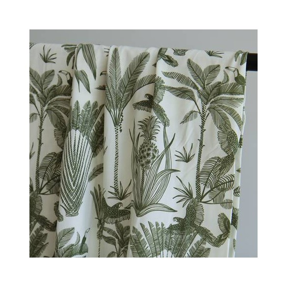 Tissu popeline de viscose motif fleurs kaki